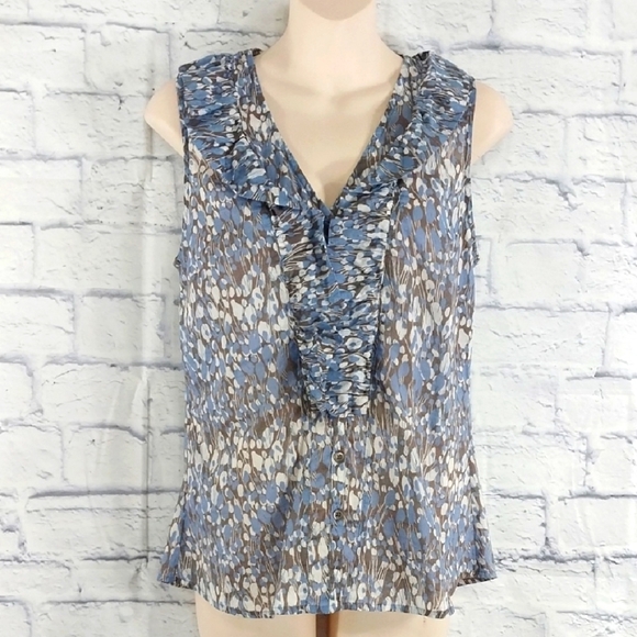 Ann Taylor Top Ruffles Sleeveless Button Down Sz 6P - Picture 1 of 5